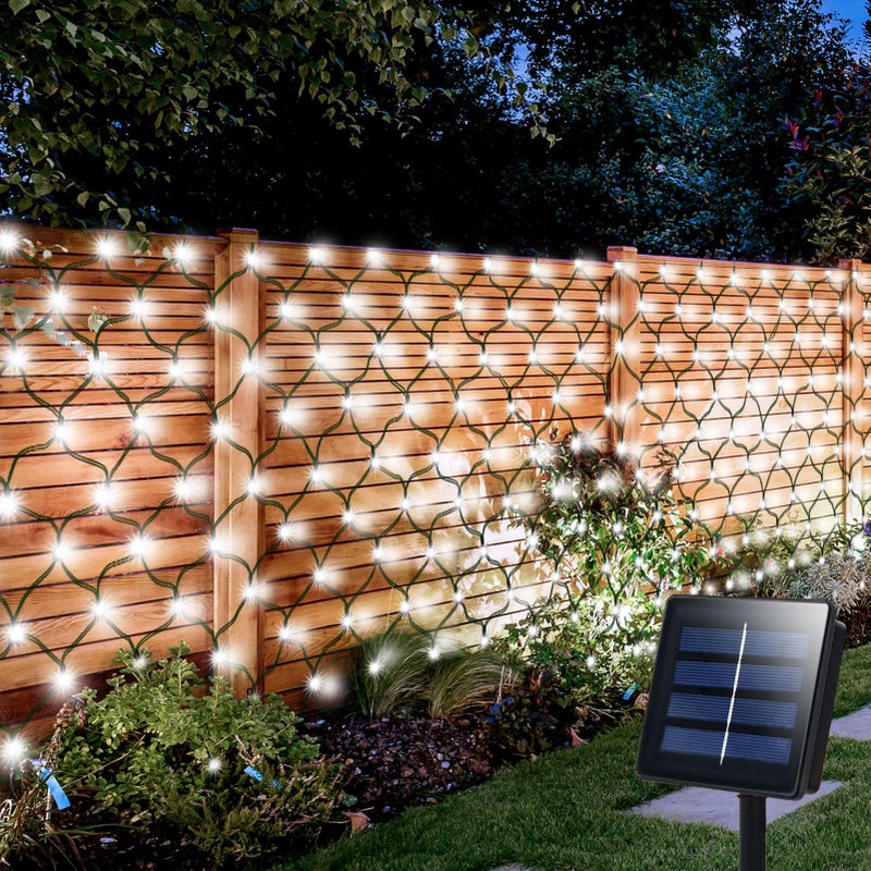 echosari Solar Net Lights Outdoor, 100 LED 5Ft x 5Ft Bush Net Light Outdoor Mesh Lights Auto On/Off 8 Modes for Tree Fence Wall Roof Backyard Bush Decor (Cool White) - Image 1